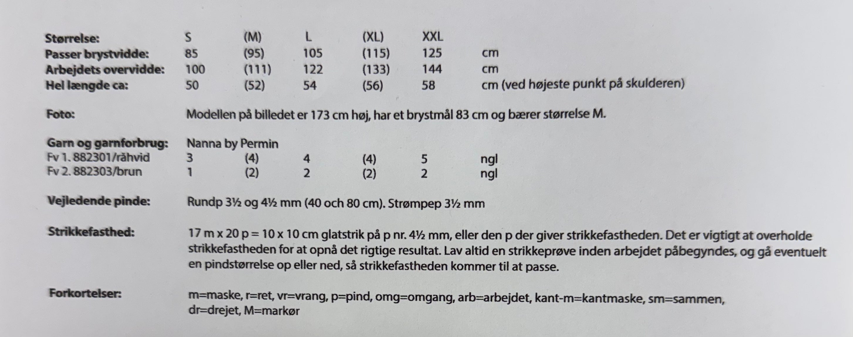 Bindiuppskrift tógv Nanna by Permin verður brúkt, er at finna undir tógv Nanna